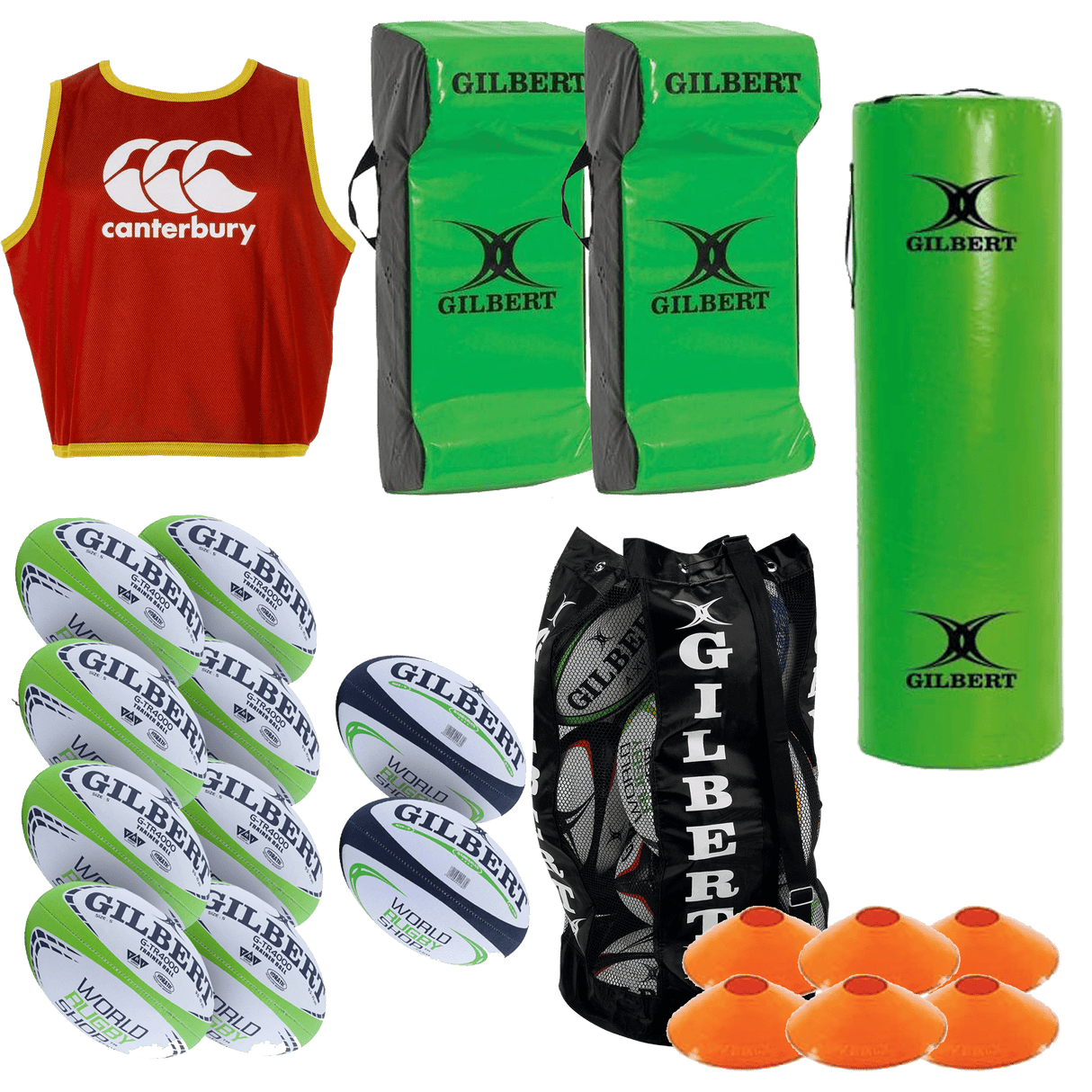 A comprehensive Pro Starter Pack rugby kit with essential equipment, including Bundle balls and a bag.