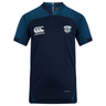 The Milwaukee Barbarians Rugby Vapodri Evader Jersey by EMB Canterbury is a navy and blue short-sleeved rugby top, featuring Canterbury and team crest logos, "Vapodri" text near the hem, and advanced moisture-wicking for on-field comfort.