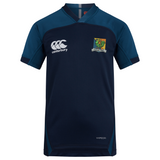 Short-sleeved navy and blue Takoma Touch Rugby Vapodri Evader Jersey by Canterbury featuring a rooster team crest on the chest.