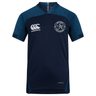 Navy and teal short-sleeve Saint Anselm College Club Rugby Vapodri Evader Jersey by EMB Canterbury, featuring white college logos on the chest and moisture-wicking technology for optimal comfort.