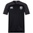 The South Orange County Raptors Vapodri Evader Jersey by EMB Canterbury is a short-sleeved black rugby jersey with grey shoulders, featuring a white EMB Canterbury logo on the chest and a crest with a bird and text on the upper right side. Designed with moisture-wicking Vapodri technology, this jersey keeps you comfortable during intense matches.
