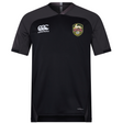 The RVA T.R.C. Vapodri Evader Jersey by Canterbury is a black short-sleeve sports rugby jersey featuring the EMB Canterbury logo on the right chest and the RVA crest on the left chest, with “Vapodri” text on the lower front. Designed with advanced moisture-wicking technology, this jersey keeps you cool and dry during intense activity.