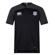 The SWFL Lady Hammerheads Vapodri Evader Jersey by WRS Canterbury features black short sleeves, dark gray sleeves, moisture-wicking tech, a Canterbury logo, and a USA Hammers crest—ideal for Rugby World Cup fans.