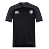 The SWFL Lady Hammerheads Vapodri Evader Jersey by WRS Canterbury features black short sleeves, dark gray sleeves, moisture-wicking tech, a Canterbury logo, and a USA Hammers crest—ideal for Rugby World Cup fans.