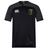 The Spartan Youth Rugby Vapodri Evader Jersey by EMB Canterbury is a black short-sleeve top with moisture-wicking fabric, the Canterbury logo on the right chest, and a yellow Spartan emblem on the left.