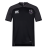 The Cypress Warriors Men's Rugby Vapodri Evader Jersey by EMB Canterbury is a black short-sleeve jersey with moisture-wicking technology, a white EMB Canterbury logo on the right chest, and a pirate-themed team crest on the left.
