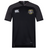 The Winchester Cannons Vapodri Evader Jersey by EMB Canterbury features black short sleeves, dark gray shoulders, a right-chest Canterbury logo, left crest with text and symbols, and moisture-wicking technology for comfort.