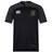 Short-sleeved black Hornets Rugby Club 1977 Vapodri Evader Jersey by EMB Canterbury, featuring grey shoulders and moisture-wicking Vapodri fabric for enhanced comfort. The jersey includes the EMB Canterbury logo on the right chest and a hornet emblem with "Hornets Rugby Club 1977" on the left chest.