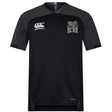 The Lewis County Elks Vapodri Evader Jersey by EMB Canterbury is a black, short-sleeved rugby jersey featuring grey shoulder panels and advanced moisture-wicking technology for comfort on and off the field. It displays the Canterbury logo on the right chest and an embroidered Lewis County Elks team badge on the left chest.