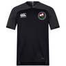 Society of Iowa Rugby Referees Vapodri Evader Jersey by EMB Canterbury—black short-sleeve design with the Canterbury logo on the right chest and a circular floral emblem on the left chest, crafted from moisture-wicking fabric to keep you comfortable during intense play.