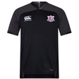 Black short-sleeve Western Carolina University Vapodri Evader Jersey by Canterbury featuring a purple and white team crest on the chest.