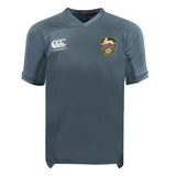 The RVA T.R.C. Vapodri Evader Jersey by EMB Canterbury is a gray short-sleeve rugby jersey featuring an “RVA” crest on the left chest and the Canterbury logo on the right chest. Designed with Vapodri moisture-wicking technology, it keeps you cool and comfortable during any activity.