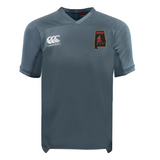 Grey Aging Alabama Rugby Players Vapodri Evader Jersey by Canterbury, featuring an Alabama state silhouette logo with a pirate graphic and the word “HARD.”.