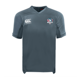 The SWFL Lady Hammerheads Vapodri Evader Jersey by WRS Canterbury is a gray short-sleeve jersey with moisture-wicking technology, featuring the Canterbury logo on the right chest and "Hammers" logo on the left.