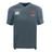 Gray short-sleeve SF CDME Rugby Vapodri Evader Jersey by EMB Canterbury, featuring advanced moisture-wicking Vapodri technology, adorned with a white EMB Canterbury logo on the right chest and a red cross emblem with "CORIE RUGBY" on the left chest—designed in the classic style of the Canterbury Evader jersey.