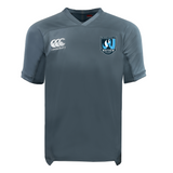 The Minneapolis Mayhem Rugby Vapodri Evader Jersey by EMB Canterbury is a gray short-sleeve rugby jersey featuring the iconic “Canterbury” logo on the right chest and the “Minneapolis Mayhem” badge on the left chest, displayed against a white background. Designed with advanced Vapodri moisture-wicking technology, this Canterbury jersey keeps you comfortable throughout every match.