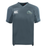 University of New Hampshire Vapodri Evader Jersey by Canterbury in grey, featuring a V-neck, short sleeves, a logo on the left chest, and a wildcat mascot emblem with “MEN’S RUGBY” on the right.