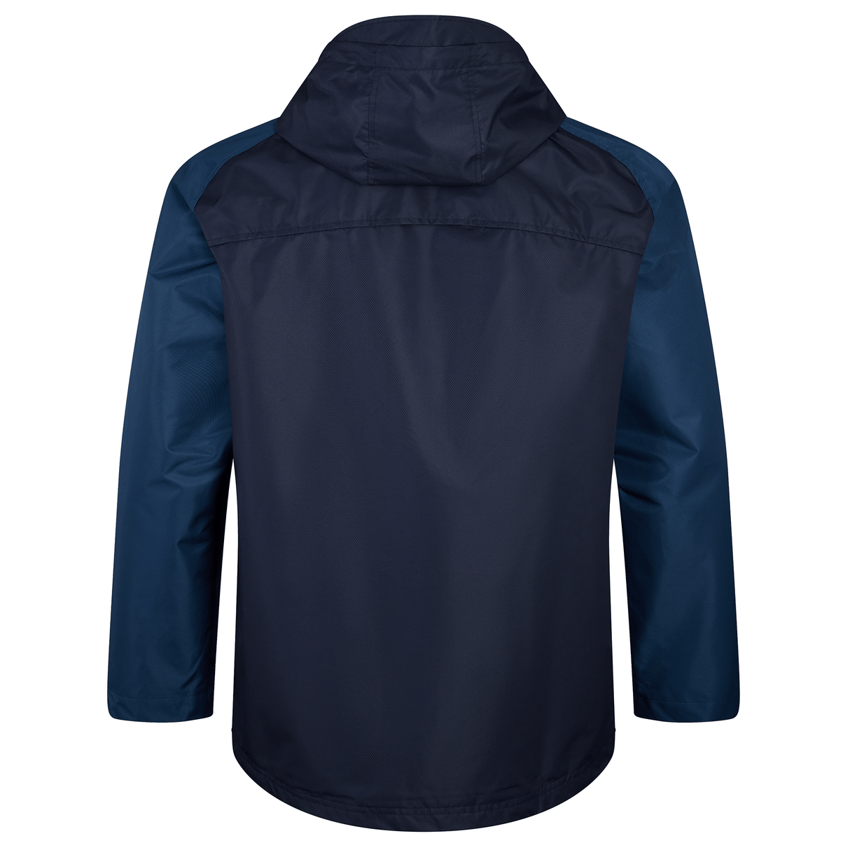 A Canterbury Pro II Vaposhield Full-Zip Water Resistant Jacket with a hood in blue and black.