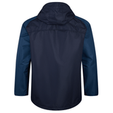 A Canterbury Pro II Vaposhield Full-Zip Water Resistant Jacket with a hood in blue and black.