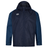 A Canterbury Pro II Vaposhield Full-Zip Water Resistant Jacket in blue and black with a hood.