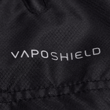 A close up of a black jacket with the words Canterbury Pro II Vaposhield Full-Zip Water Resistant Jacket on it.
