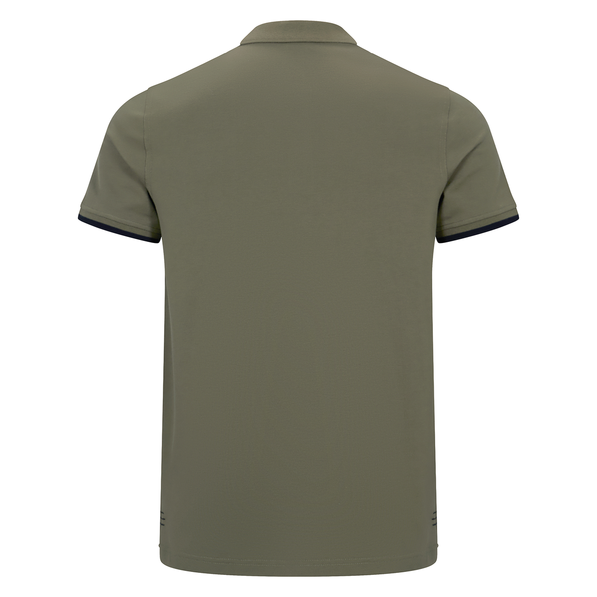 Back view of the Ireland 25/26 Team Polo by Canterbury in olive green, featuring a collar and dark sleeve trim. Displayed against a white background.