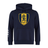 Navy blue Gotham Knights Club Hoodie by WRS Canterbury, featuring a large crest on the front with a lion and the letters "GKRFC NYC." The sleeve is adorned with three white stripes near the cuff.