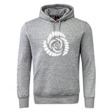 The Missoula All-Maggots Club Hoodie by WRS Canterbury features a gray design with a white spiral shell graphic on the chest and a front kangaroo pocket, making it perfect for fans of classic rugby club hoodie style.