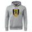 Gotham Knights Club Hoodie by Canterbury: A gray hoodie featuring a front pocket, adorned with a navy and yellow crest of a dragon and the letters "GKRFC NYC" in the center. Made from premium sweatshirt fleece, this Rugby Club Hoodie also boasts Canterbury sleeve branding for added style.