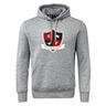 The Southern Pines Youth Rugby Club Hoodie by WRS Canterbury is a gray rugby hoodie made from premium fleece, featuring a front pocket and bold shield logo with "SP," a rugby ball, horse, and a "Southern Pines Youth Rugby" banner. Customization options are available for personalization.