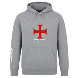 Show your club pride in the SF CDME Rugby Club Hoodie by WRS Canterbury, featuring a front kangaroo pocket, red cross emblem and "CDME RUGBY" text on the chest, plus a white logo on the left sleeve—delivering team spirit and comfort from Canterbury.