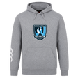 The Minneapolis Mayhem Rugby Club Hoodie by Canterbury from WRS Canterbury features a gray design with a front pocket, the Minneapolis Mayhem Rugby logo on the chest, and a white graphic on the left sleeve. This custom hoodie blends classic style and team spirit, making it ideal for showing your support both on and off the field.
