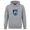 The Minneapolis Mayhem Rugby Club Hoodie by Canterbury from WRS Canterbury features a gray design with a front pocket, the Minneapolis Mayhem Rugby logo on the chest, and a white graphic on the left sleeve. This custom hoodie blends classic style and team spirit, making it ideal for showing your support both on and off the field.