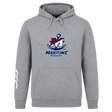 Grey SUNY Maritime Men’s Rugby Club Hoodie by Canterbury featuring a “Maritime Rugby” logo with a large letter M and an anchor icon on the chest.