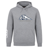 Grey University of New Hampshire Club Hoodie by Canterbury featuring a navy and white wildcat logo above “MEN’S RUGBY” text and a white logo on the sleeve.