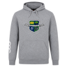 The Kingwood Rugby Club Hoodie by Canterbury from WRS Canterbury features a front pocket, "Kingwood Rugby" crest with "Est. 2014" on the chest, a white graphic on the right sleeve, and is made from soft sweatshirt fleece.