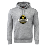 The Chicago Riot Club Hoodie by Canterbury from WRS Canterbury features a gray fleece design with a "Chicago Riot Rugby Football Club" logo—raised yellow fist and black shield—on the chest for cozy comfort.