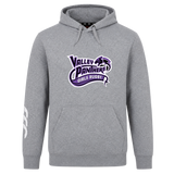 The Valley Panthers Girls Rugby Club Hoodie by WRS Canterbury is crafted from soft sweatshirt fleece for comfort and warmth. This gray hoodie features a front pocket, a “Valley Panthers Girls Rugby” logo in purple and white on the chest, and a white graphic on the left sleeve.