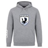The South Orange County Raptors Club Hoodie by Canterbury, from WRS Canterbury, is a gray hooded sweatshirt featuring a bold “South Orange County Raptors Rugby” logo with an eagle on the chest and an eye-catching white design on the left sleeve. This custom hoodie is ideal for showcasing your rugby club pride both on and off the field.