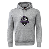 The Cypress Warriors Men's Rugby Club Hoodie by Canterbury from WRS Canterbury features a front pocket and a "Cypress Warriors Men's Rugby 2024" chest logo in black, purple, and white—a perfect choice for rugby fans.
