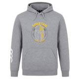 The Spartan Youth Rugby Club Hoodie by Canterbury from WRS Canterbury features a Spartan helmet logo on the chest and a white sleeve design—ideal rugby wear for fans and players seeking style and comfort.