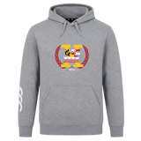 Stay classic and comfortable in the Potomac Exiles Rugby Club Club Hoodie by Canterbury—a gray fleece hoodie from WRS Canterbury featuring a central logo with flags, a laurel wreath, and "2014," plus a bold white sleeve design for timeless rugby club style. Perfect for those seeking a standout custom hoodie.
