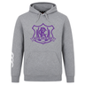 Grey Western Carolina University Club Hoodie by Canterbury with a purple shield logo on the chest and a white logo on the sleeve.
