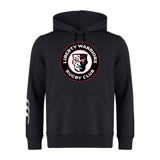 Liberty Lake Warriors Club Hoodie by WRS Canterbury showcases a "Liberty Warriors Rugby Club" logo with a stylized face in the center, crafted from cozy sweatshirt fleece.