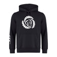 The Missoula All-Maggots Club Hoodie by WRS Canterbury is a black rugby club hoodie showcasing a distinctive white spiral design on the chest and three white curved lines on the left sleeve. This customizable Canterbury hoodie combines comfort and style, making it ideal for teams or casual wear.