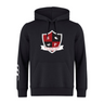 The Southern Pines Youth Rugby Club Hoodie by WRS Canterbury features the rugby club logo with a shield, "SP," a rugby ball, and banner on the chest. Crafted from premium fleece and including a white design on the left sleeve, customization is optional.
