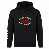 The Santa Rosa Youth Rugby Club Hoodie by Canterbury from WRS Canterbury features a striking red rose graphic and “Santa Rosa Youth Rugby” text on the front, along with a crisp white logo on the left sleeve—making it the perfect custom hoodie for fans of your favorite rugby club.