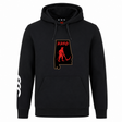 Aging Alabama Rugby Players Club Hoodie by WRS Canterbury featuring a red graphic on the chest with an Alabama state outline, a devil figure holding a scythe, and the word “AARP” in gothic lettering.
