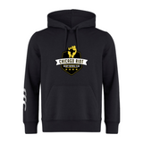 The Chicago Riot Club Hoodie by Canterbury from WRS Canterbury features a yellow and white club logo on the chest and a white sleeve stripe—perfect for any rugby hoodie collection.