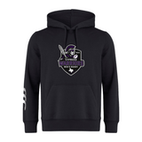 The Cypress Warriors Men's Rugby Club Hoodie by Canterbury from WRS Canterbury features a 2024 logo, warrior graphic, and a bold white left sleeve stripe—making it the perfect official hoodie for rugby fans.